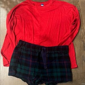 Old Navy Red Top and Plaid Shorts Pajama Set